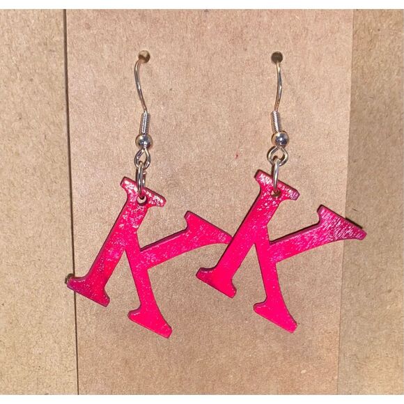 ☀️3/$12☀️ Letter “K” Earrings with Sterling Silver Hooks. (Dark Pink) - Picture 1 of 3